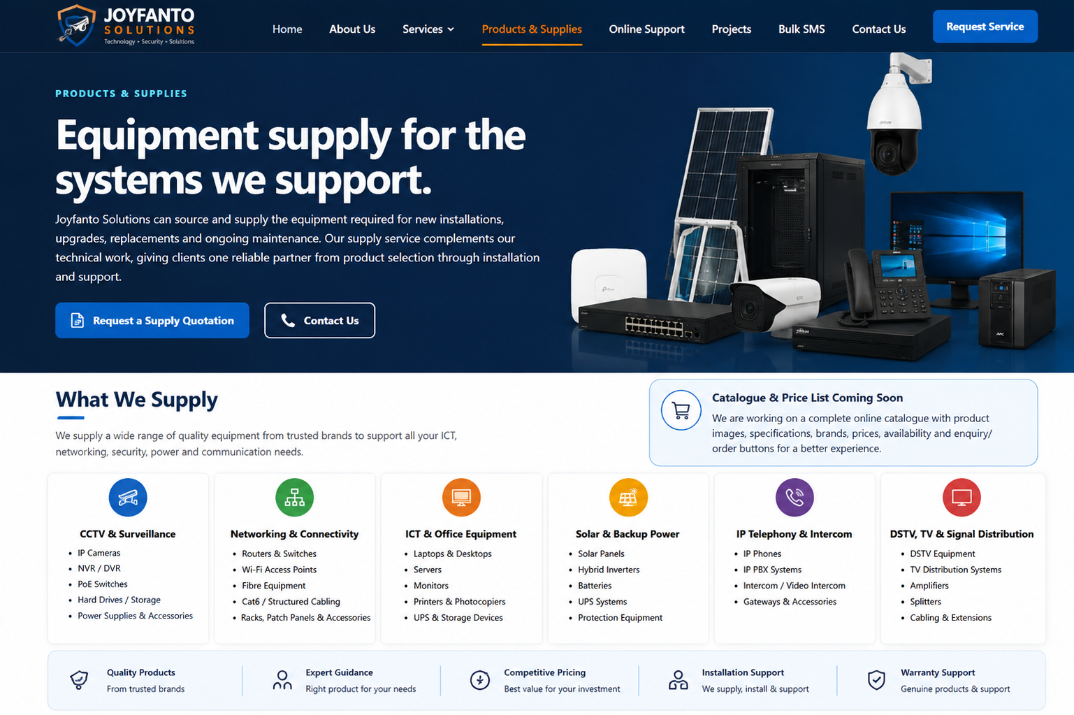 Joyfanto Solutions products and supplies for CCTV, networking, solar, ICT and communications